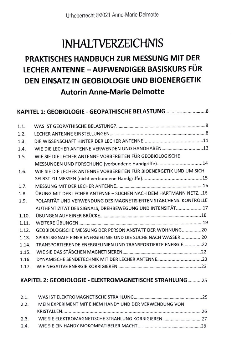 Inhalt erzeichnis Praktisches Handbuch zur Messung mit der Lecher Antenne 1
