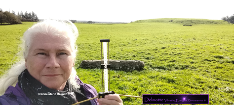 Anne-Marie Delmotte with Lecher antenna at Rathcroghan MOund