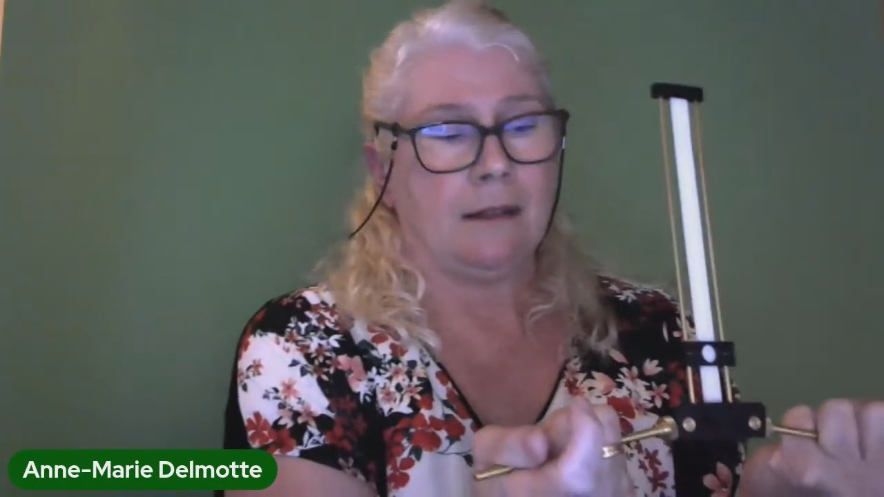 Anne-Marie Delmotte showing how the Lecher antenna works